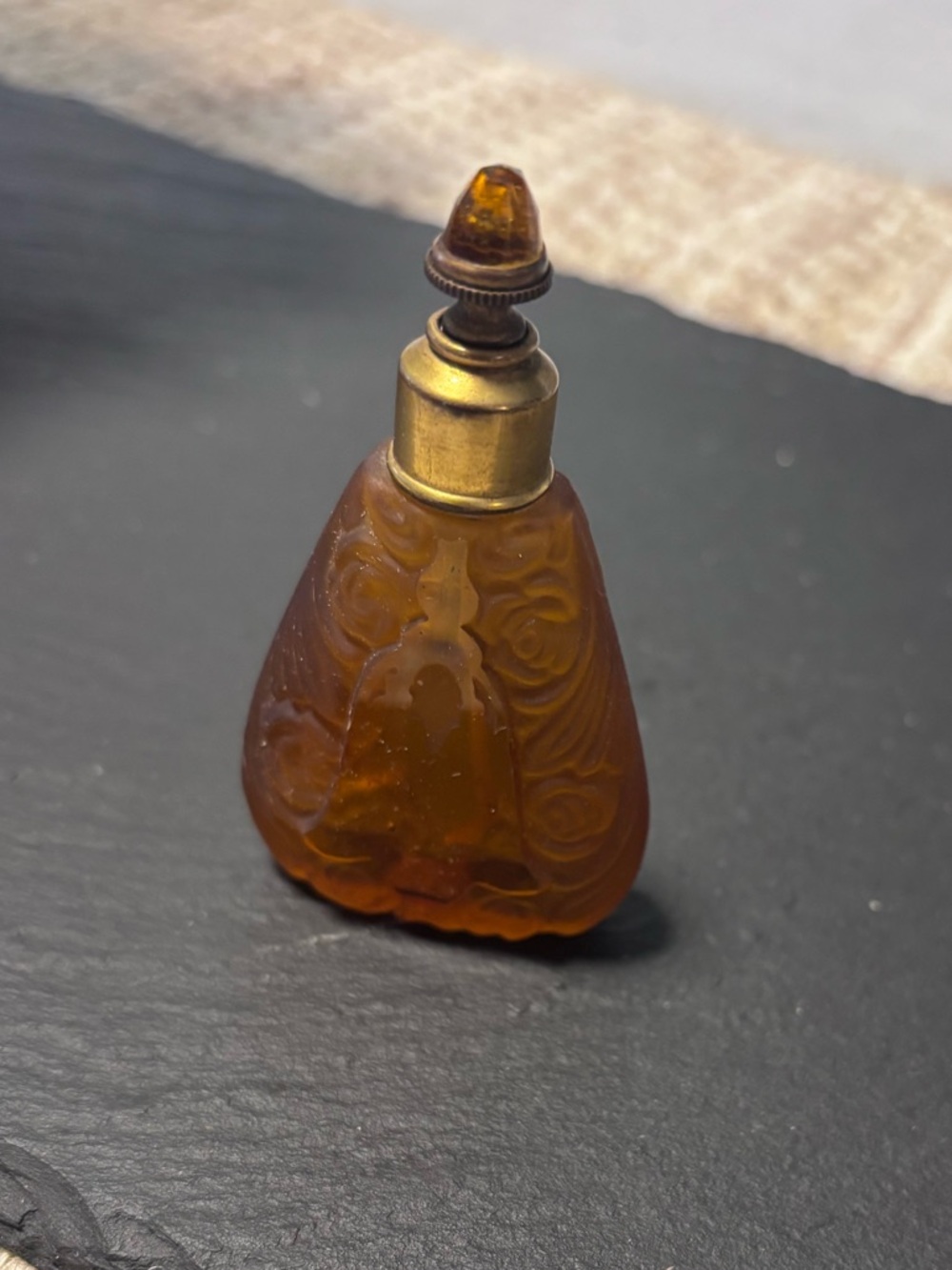 Amber Glass Mini Perfume Bottle with Brass Top